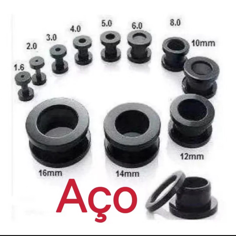 1Par Brinco Alargador de orelha  de aço inoxidável Túnel  Tamanho 1mm ao 16mm KA401