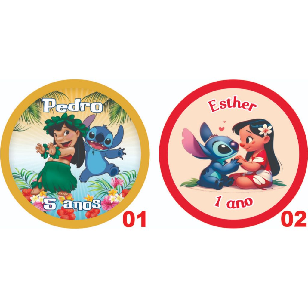 Kit 50 tags Lilo & Stitch adesiva para tubets, latinhas, lembrancinhas entre outros