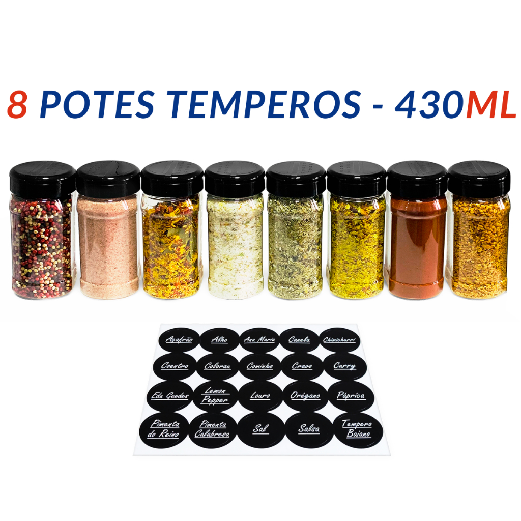 Pote para Sal Parrilha Hibisco Temperos Condimentos 430ml 8 Un Tampa Dupla