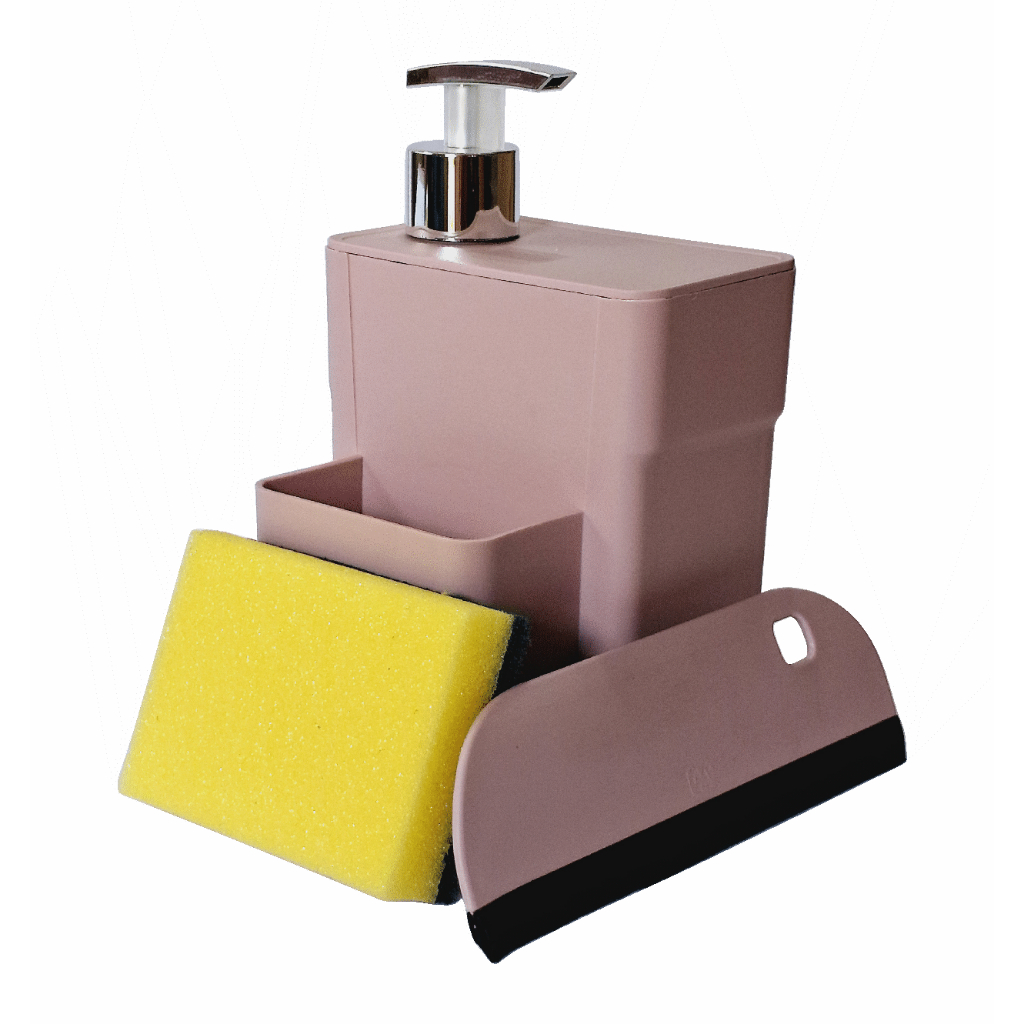 Dispenser De Detergente Micromax Kit 3 Em1 C/ Esponja E Rodo Sofisticado E Resistente