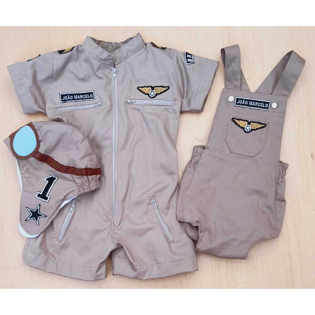 Macacão aviador com tapa fralda em Oferta na Shopee