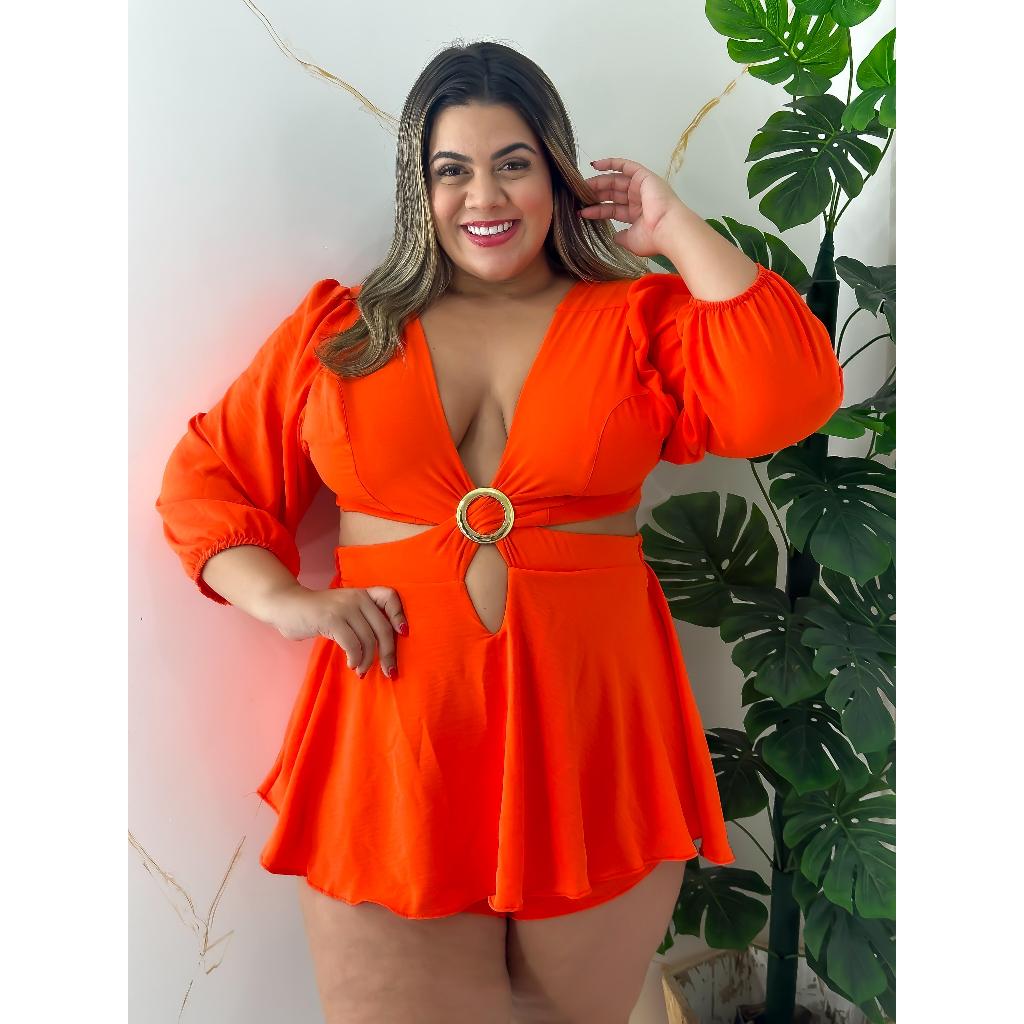 Macaquinho Paloma Plus Size Macacão Feminina Curto Moda Plus Size Feminina