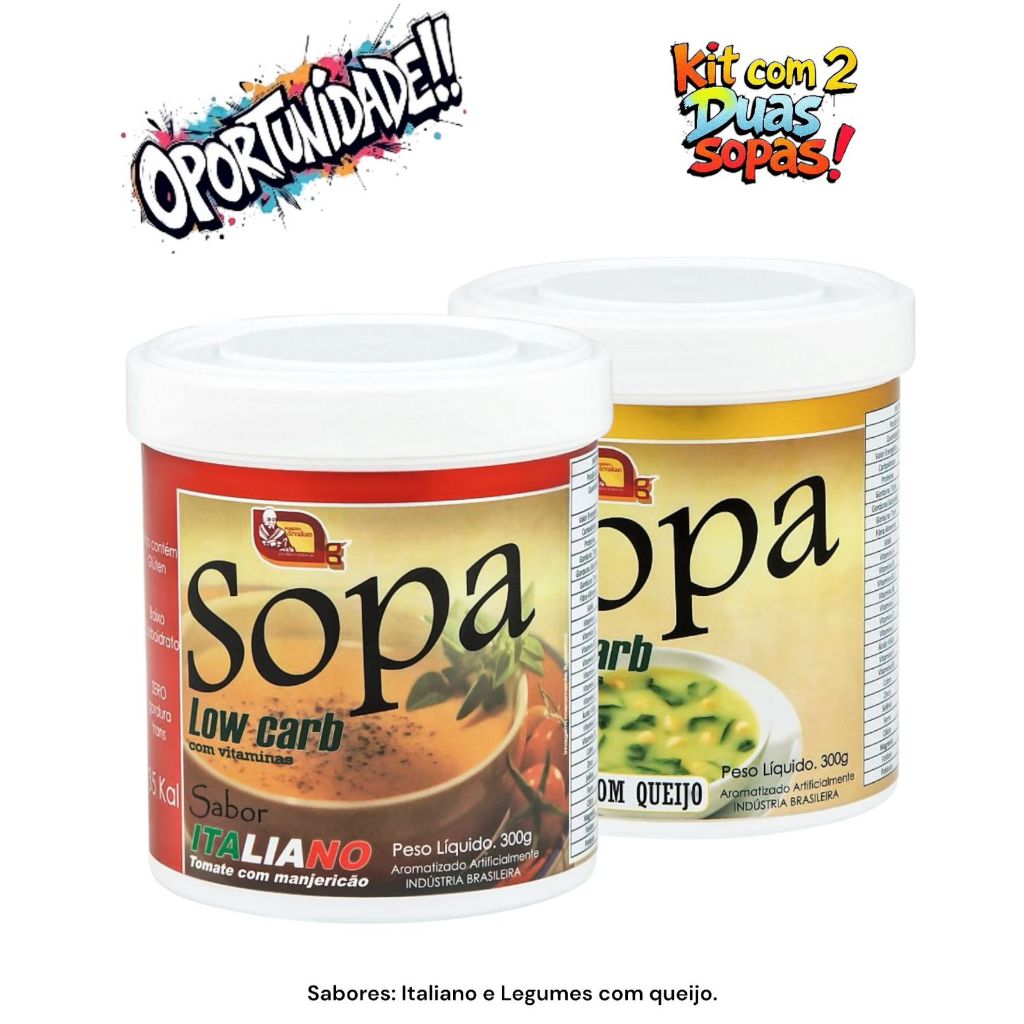 Sopa low carb Mosteiro dévakan (kit com 2 duas unidades) sabores: Tomate com manjericão e legumes com queijo.