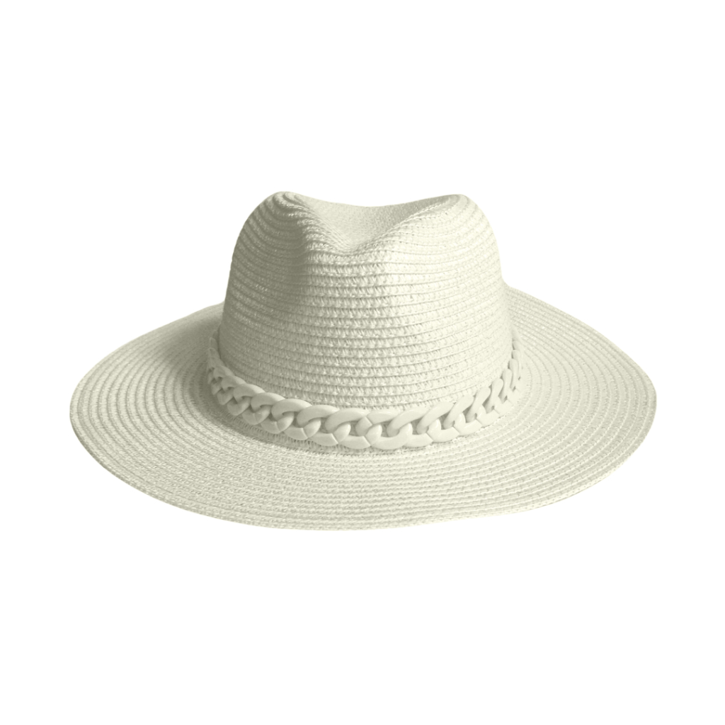 Chapéu De Praia Feminino Palha Fedora Country Branco Verão Moda Blogueira Aba Média Corrente Luxo