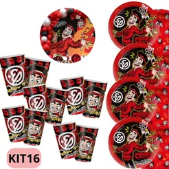 Kit Festa ENALDINHO 16 Pratos + 16 Copos Descartável 180 Ml Papel - REGINA (CHOCO)