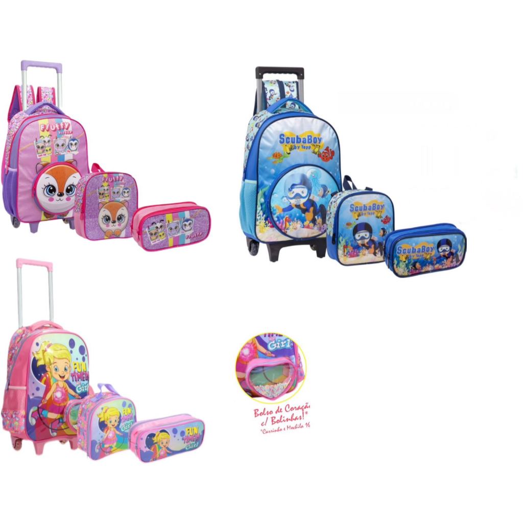 Kit EscolarI Infantil Mochila de Rodinha Lancheira e Estojo FUN GIRL Scuba boy -  Yepp em Oferta na Shopee