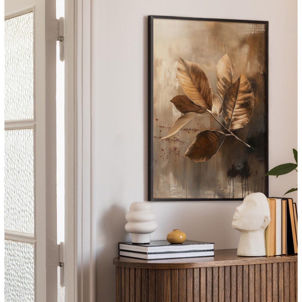 Quadro Folhagem Com Moldura Quadro Decorativo Sala Quadro Quarto Casal Folha Seca Abstrato Sépia