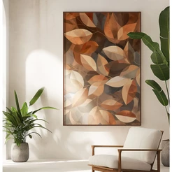 Quadro Decorativo Sala Grande Folhagem Abstrata Terracota Quadro Com Moldura E Vidro Para Sala