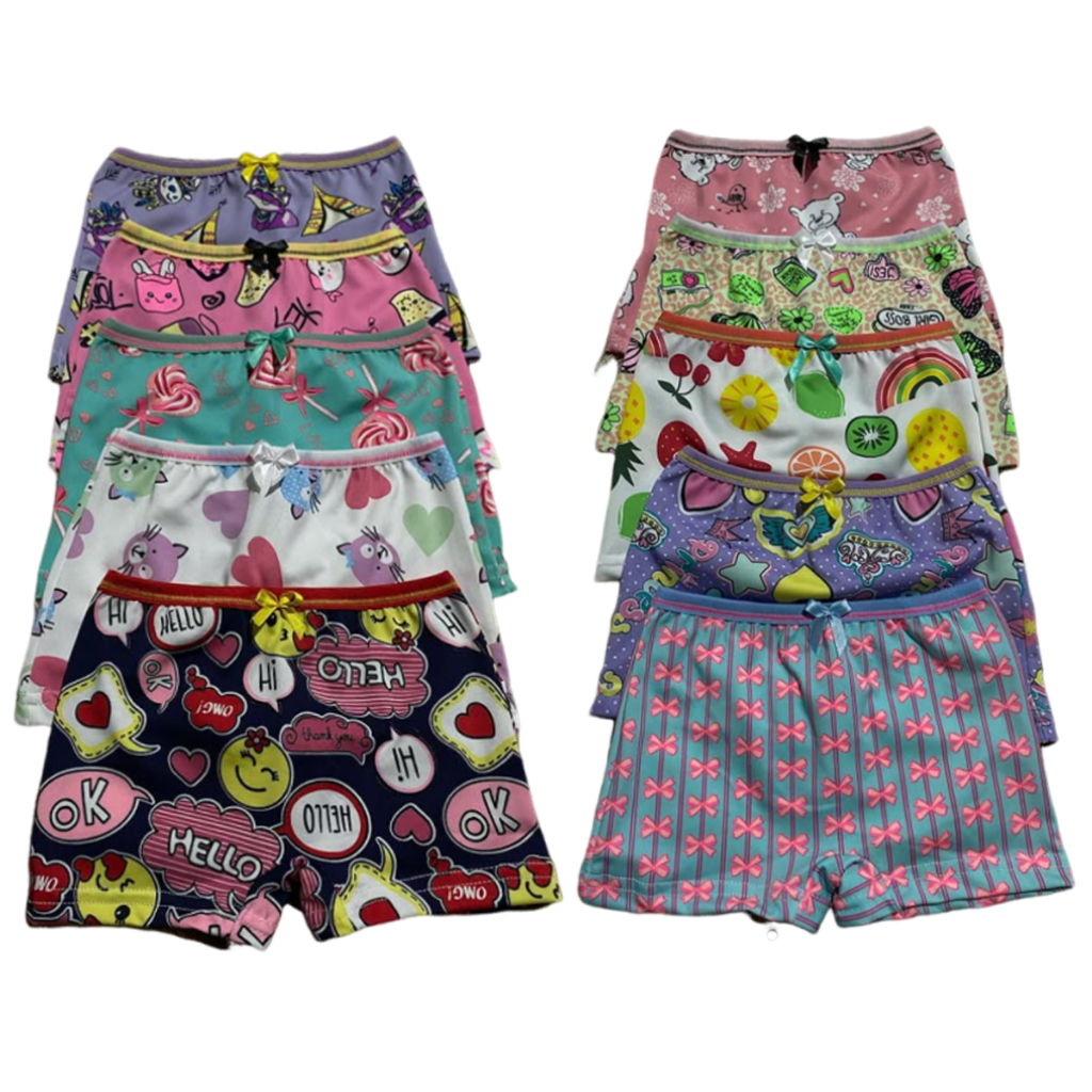 Kit 10 Calcinha Box Boxer Shortinho Infantil Menina de Microfibra Estampado em Oferta na Shopee