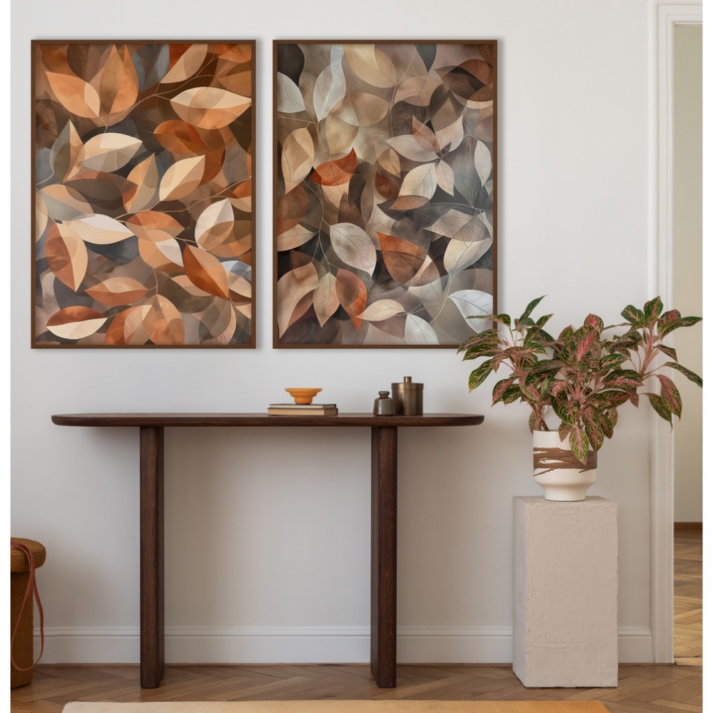 Quadro Natureza Quadro com Moldura e Vidro Quadro Decorativo Sala Grande Quadro Folhagem Marrom Duo