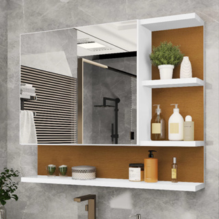 Espelheira com Armário para banheiro Cleópatra - Branco Nature/Flexcollor em Oferta na Shopee