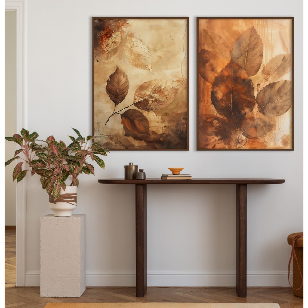 Quadro Folhagem Abstrata Quadro Com Moldura E Vidro Quadro Decorativo Sala Grande Folhas Secas Duo