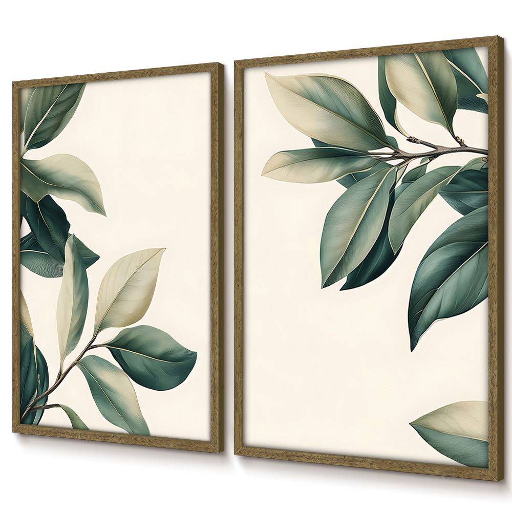 Quadro Decorativo Sala Quadros Decorativos Quarto Kit 2 Quadros Folhagem Com Moldura Folhas Verdes · foto 2
