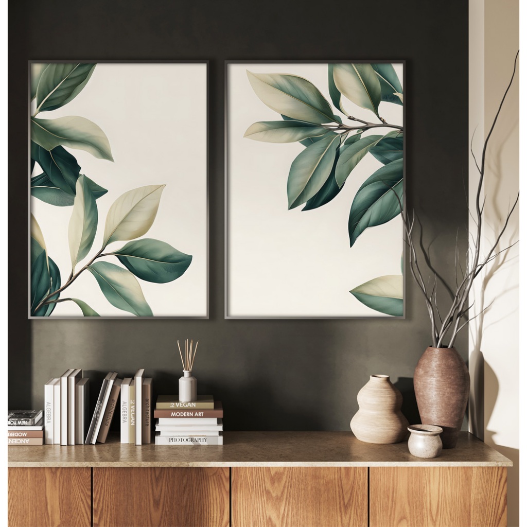 Quadro Folhagem Com Moldura Kit 2 Quadros Decorativos Quarto Quadro Minimalista