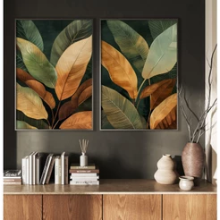 Quadro Folhagem Com Moldura Quadro Natureza Para Sala Quarto Escritório Quadro Paisagem Floral Duo