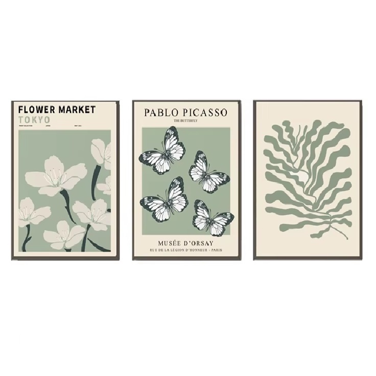 Quadros decorativos Mercado Flor Verde Henri Matisse Kusama Yayoi Picasso (3 peças)