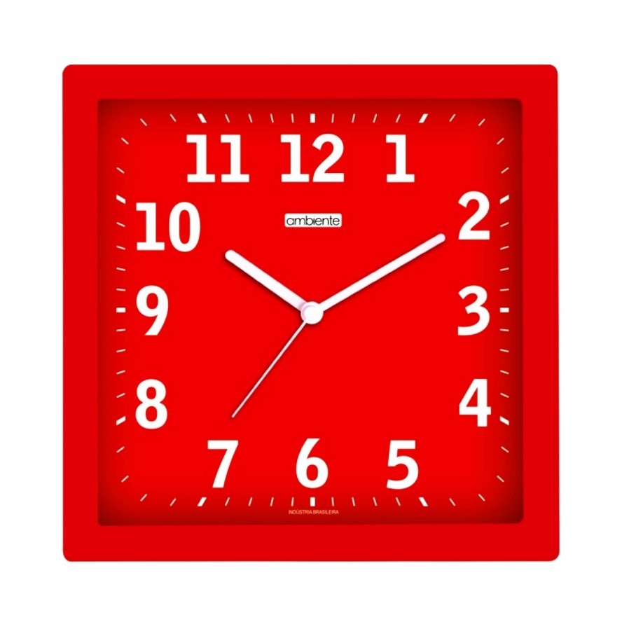 RELOGIO DE PAREDE FUNDO VERMELHO QUADRADO NRS BRANCOS em Oferta na Shopee