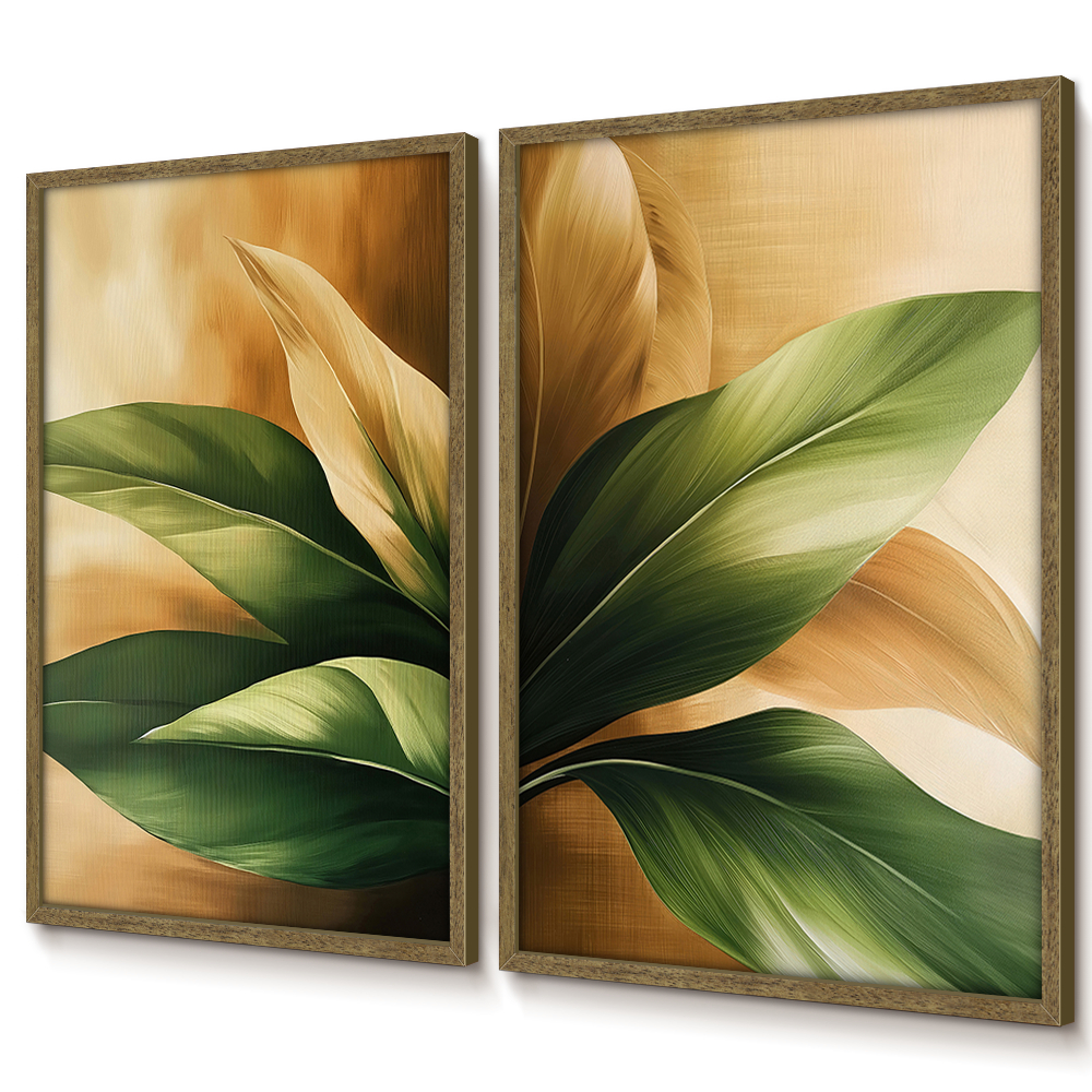 Quadro Natureza Decorativo Com Moldura E Vidro Quadro Folhagem Sala Quarto Escritório Duo Dourado · foto 2