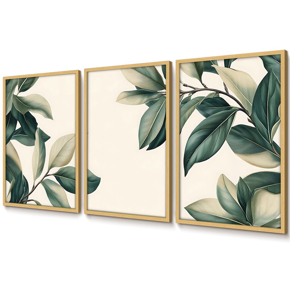Quadro Folhagem Com Moldura Trio De Quadros Decorativos Para Sala Quadro Mosaico Para Cozinha Kit · foto 2