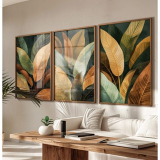 Quadros Decorativos com Moldura Sala Quarto Trio Natureza Pintura Floral O Encanto das Fol...