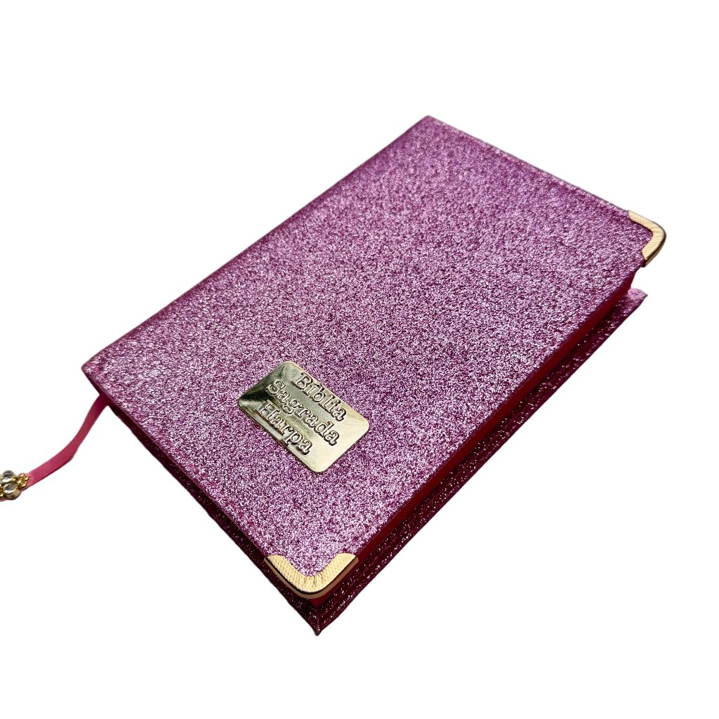 Bíblia Evangélica Almeida 100% Glitter Rose Com Harpa Palavras de Jesus Negrito Capa Dura acolchoada