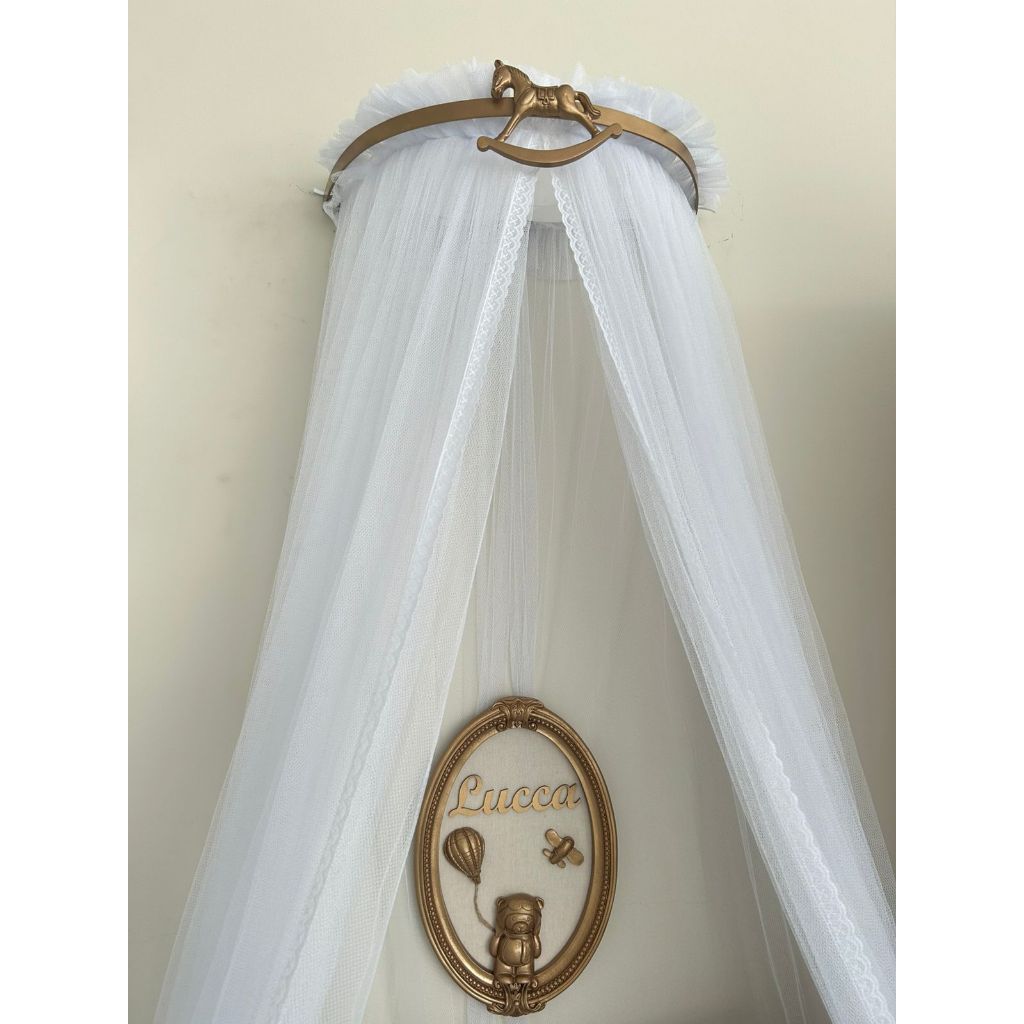 Dossel Liso Cavalinho Dourado e Mosquiteiro Tule Rendinha