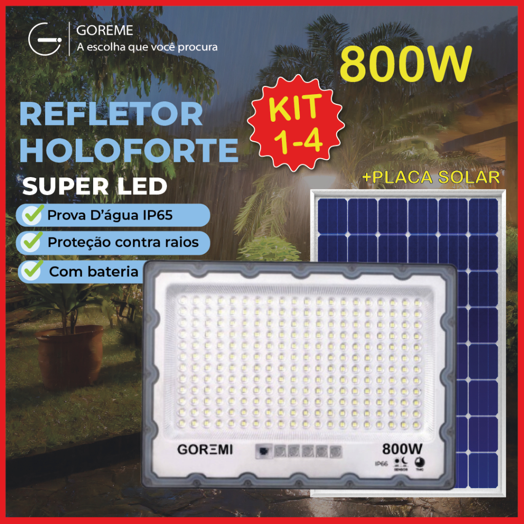 Holofote Solar Refletor Led 800w Prova D'àgua C/placa Solar para ambientes externos em Oferta na Shopee
