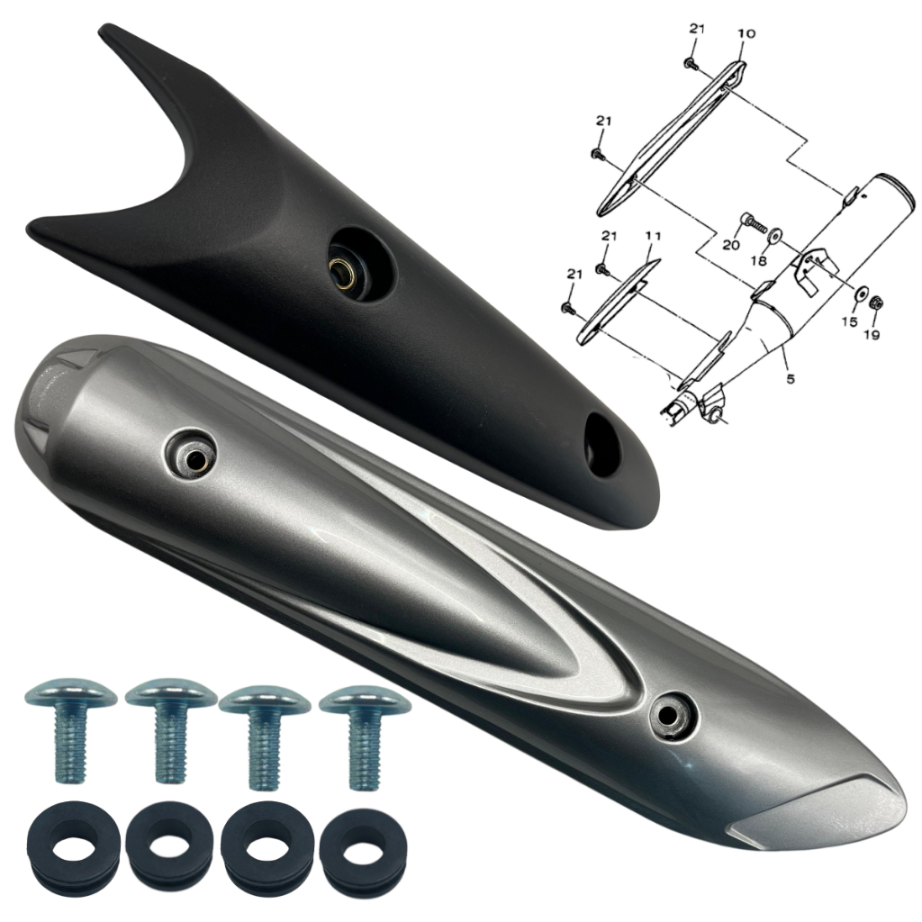 KIT PROTETOR ESCAPAMENTO DUAS PEÇAS PEQUENO GRANDE COXIM E PARAFUSO YAMAHA CRYPTON T115 2009 ATÉ 2016