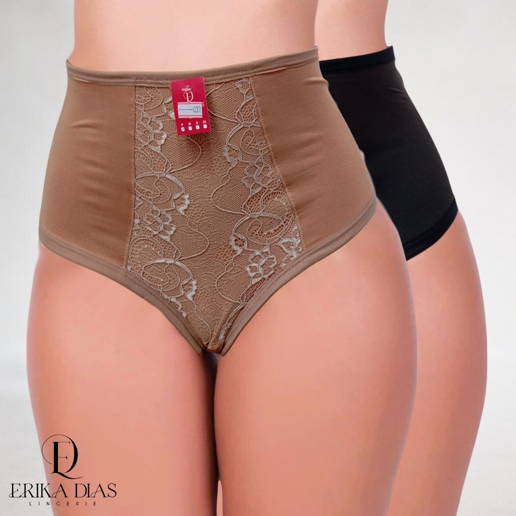 Kit 2 Calcinhas Cinta Modeladoras com Renda Cintura Alta Conforto Cós Alto Lingerie Feminina em Oferta na Shopee