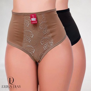 Kit 2 Calcinhas Cinta Modeladoras com Renda Cintura Alta Conforto Cós Alto Lingerie Feminina em Oferta na Shopee
