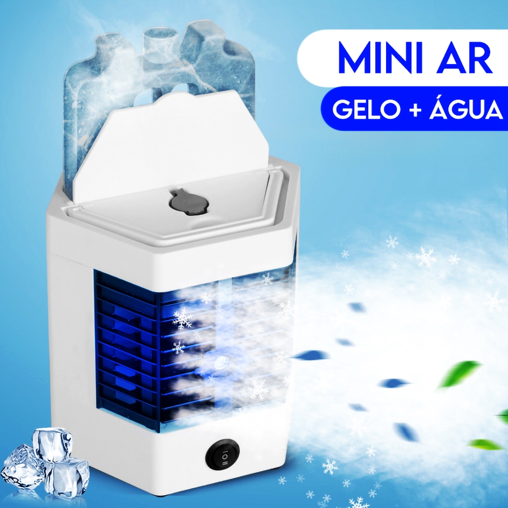 Mini Ar Condicionado Portátil Reservatório de Gelo e Água Ventilador Climatizador Umidificador USB