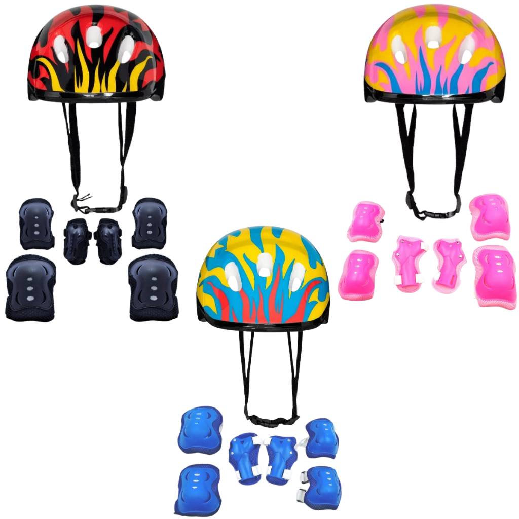 Kit Proteção Capacete Infantil Rosa Azul Skate Bike Patins Patinete Bicicleta Menino Menina