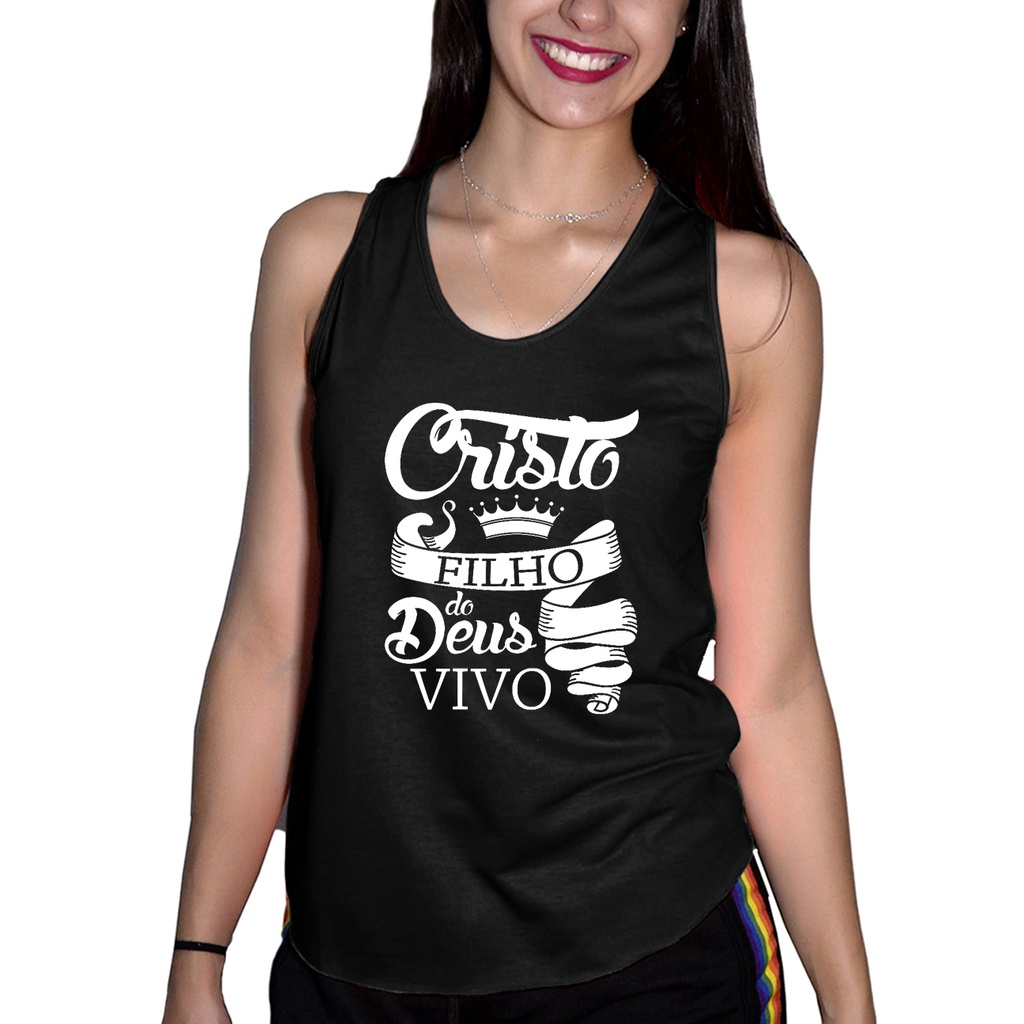 Blusa Regata Feminina Gospel Cristo Filho Deus Vivo Academia Fitness