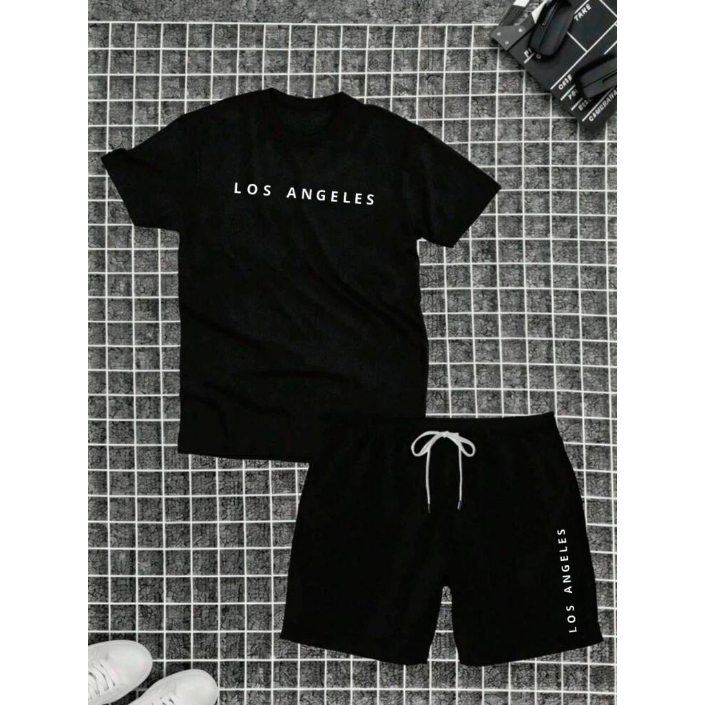 Camiseta Masculina Los Angeles + Short Tectel Verão Lançamento