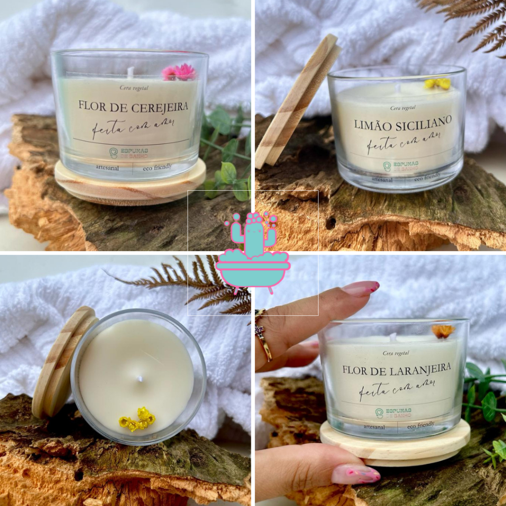 Vela Aromática Artesanal PREMIUM COM CERA VEGETAL 100g -Vários Aromas - Com tampa de madeira CLASSIC em Oferta na Shopee