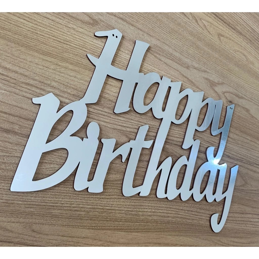 placa plaquinha decoração festa prata ou dourado metálico brilhante p/ painel ou mesa happy birthday
