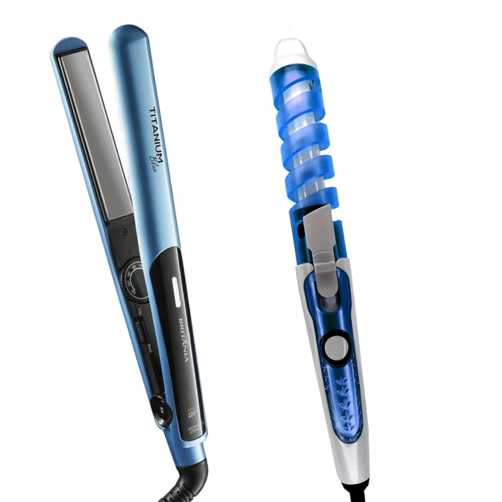 Prancha De Cabelo Alisadora Britania Titanium 220ºc Chapinha Progressiva Salão Blue Modelador Cachos Nova Bivolt