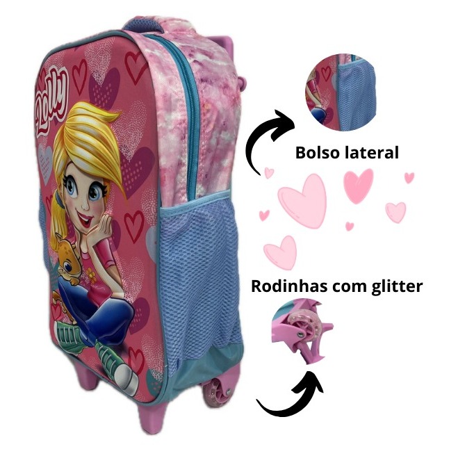 Kit Mochila Infantil Lolly com Rodinhas, Estojo e Lancheira — imagem 2 de 2