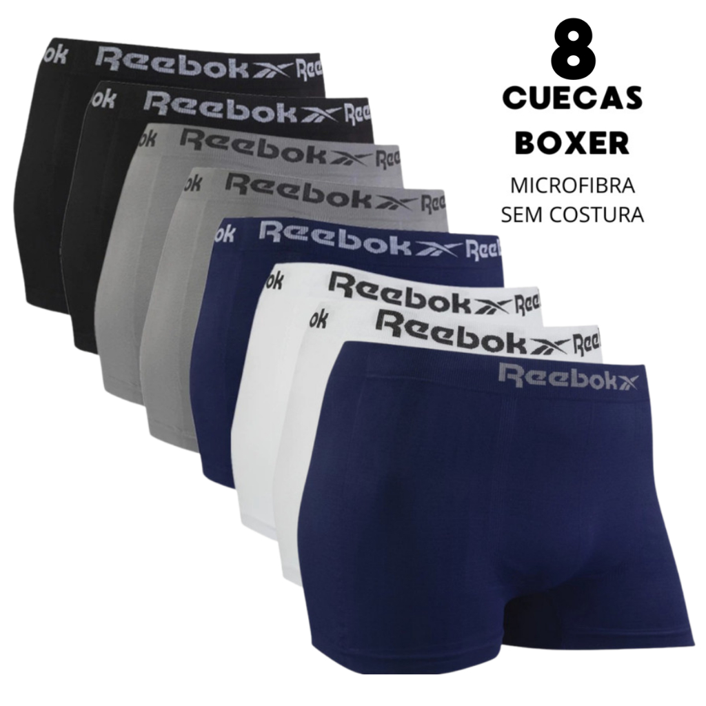 Kit 8 Cuecas Box Boxer Microfibra Lisa Reebok Qualidade Premium
