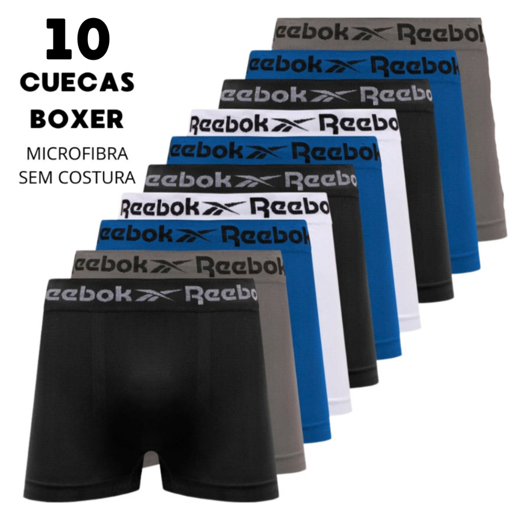 Kit 10 Cuecas Boxer Box Microfibra Lisa Reebok Premium Confortável