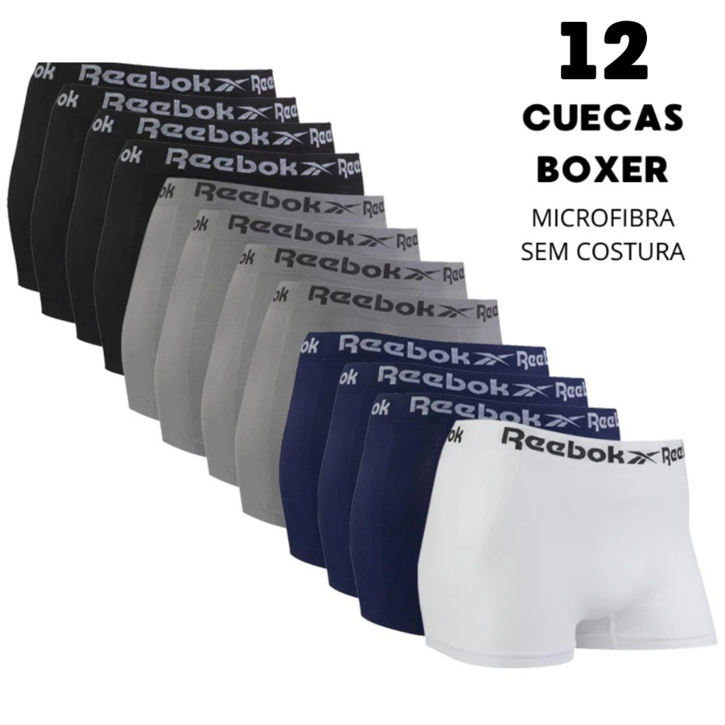 Kit 12 Cuecas Boxer Masculina Microfibra Sem Costura Lisa Reebook