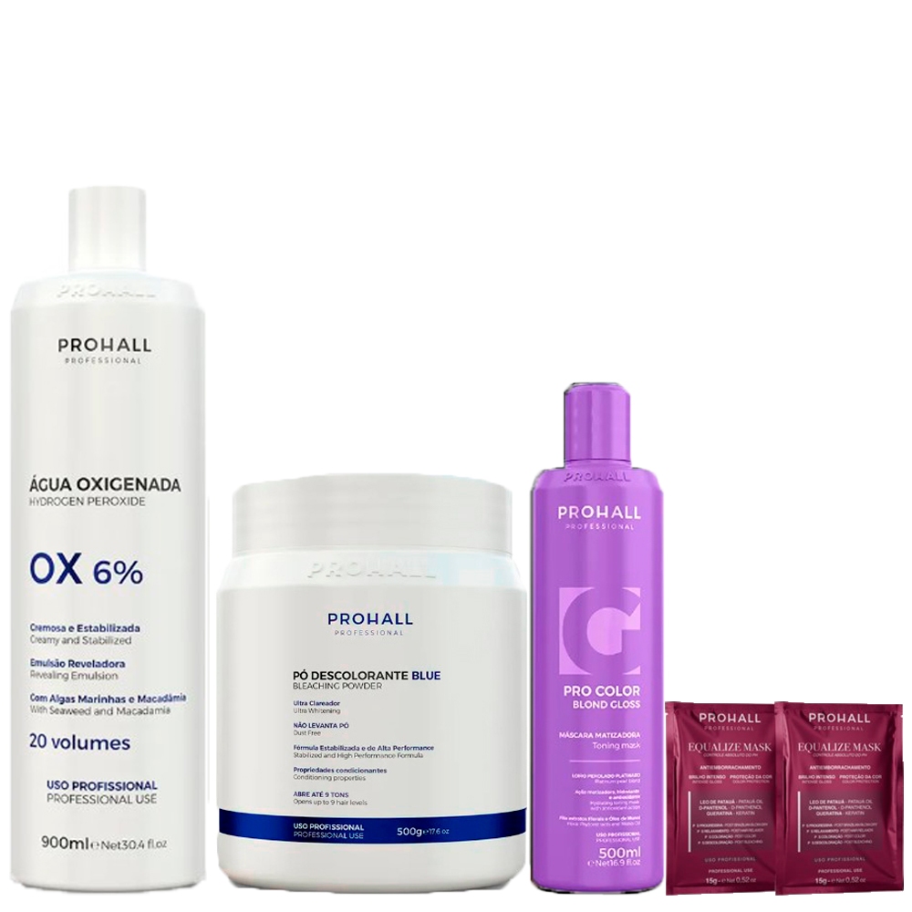 Matizador Blond Pérola  Pó Azul e Ox 20 Volumes Prohall