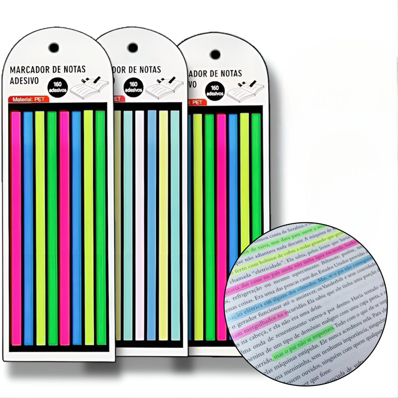 Kit 3 Blocos De Notas Em Fita Adesiva Marca Página Anotações 480 Fitas