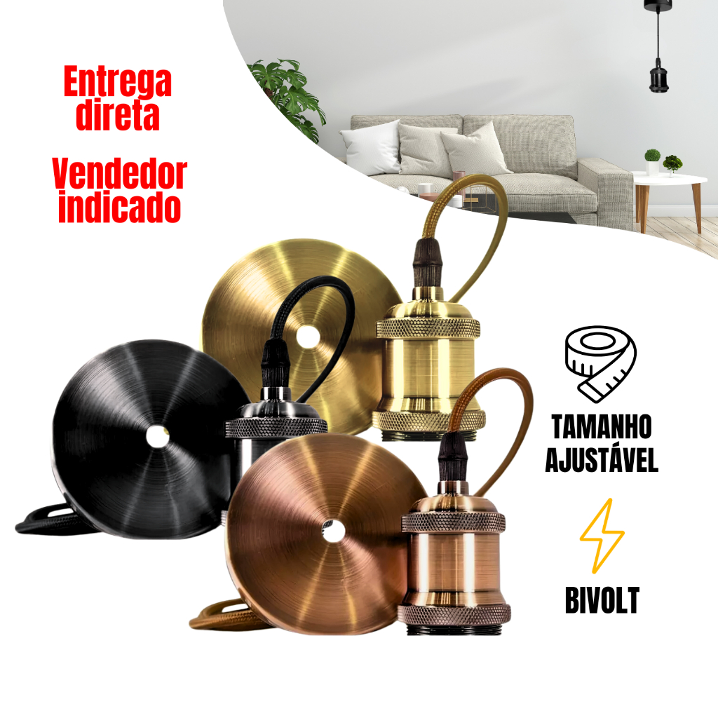 Luminária Cabo Pendente Alumínio E27 1 Metro Ajustável Elegância Sofisticada Cobre Grafite em Oferta na Shopee