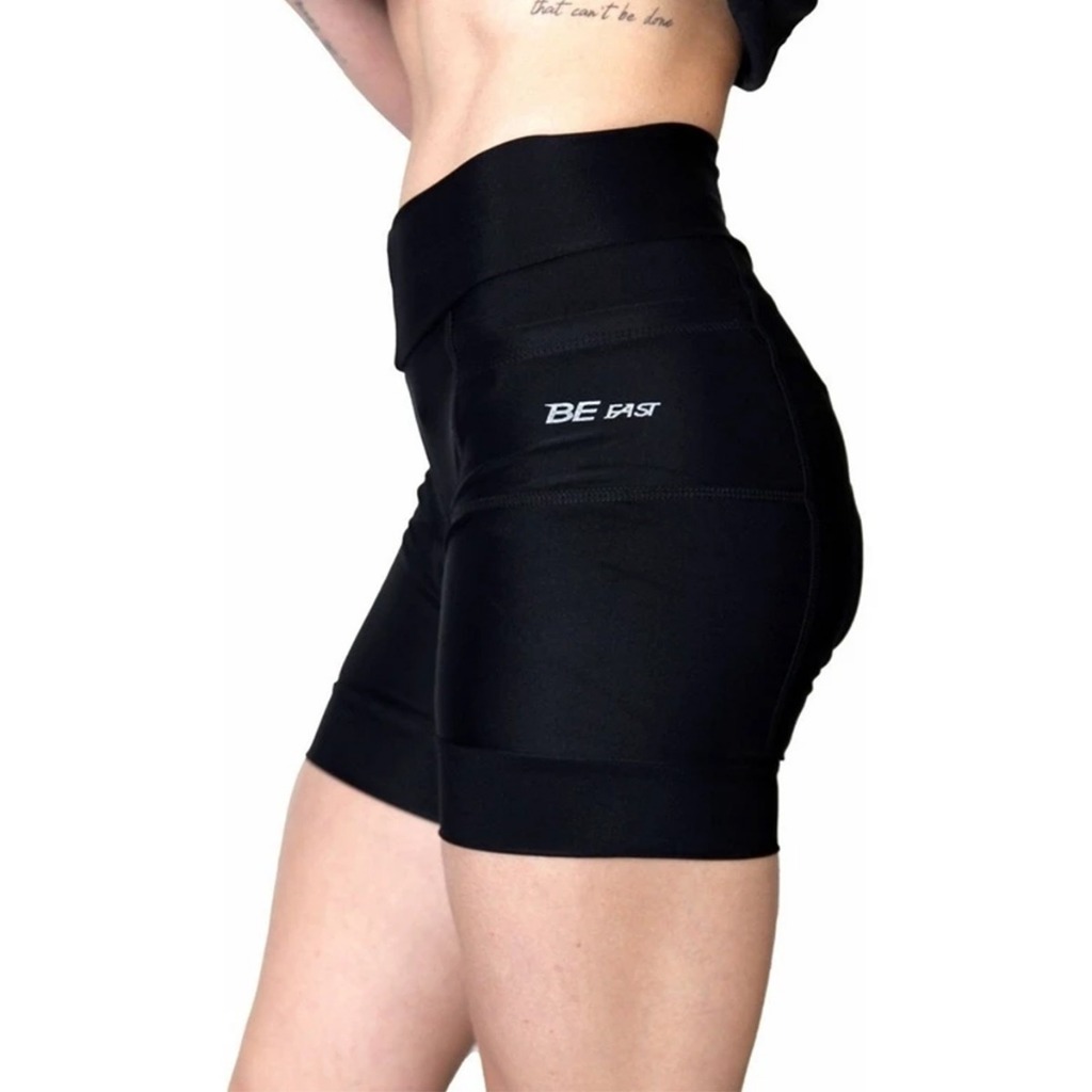 Bermuda de Ciclismo Feminina Almofadada Alta Densidade Com Dois Bolsos Forro Zero Transparência