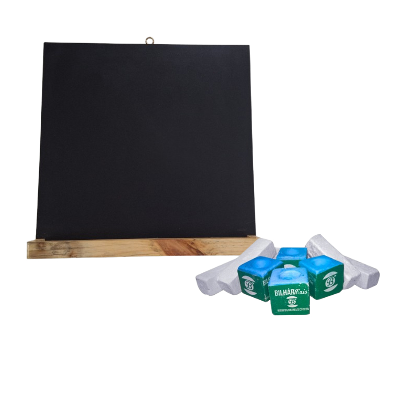 Kit Sinuca Bilhar 4 Giz Azul, 6 Giz Branco e Lousa de Madeira