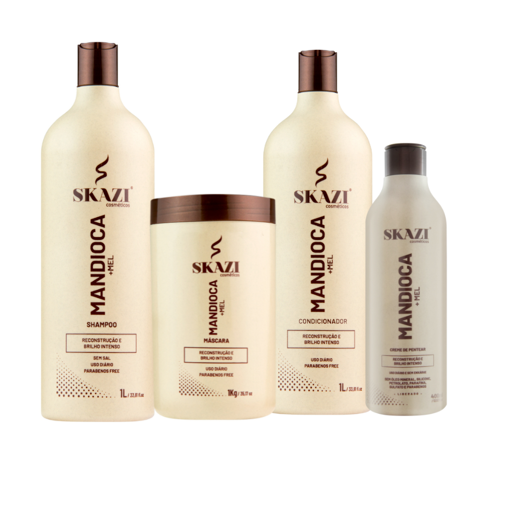 Kit Combo Skazi Mandioca E Mel Shampoo Condicionador Máscara E Creme De Pentear em Oferta na Shopee