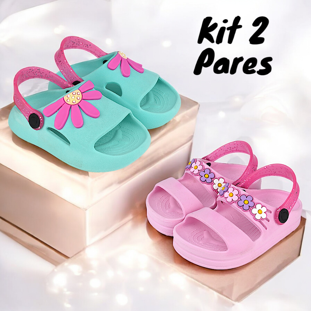 Kit 2 Pares Papete Infantil Menina e Chinelo Nuvem