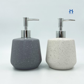Frasco Porta Sabonete Liquido Redondo 500ml Cerâmica Granulada Válvula Prata para Banheiro
