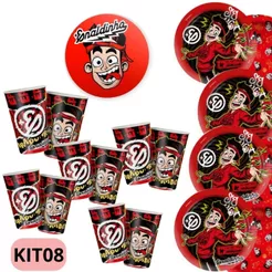 Kit Festa ENALDINHO 8 Pratos + 8 Copos Descartável 180 Ml Papel - REGINA (CHOCO)